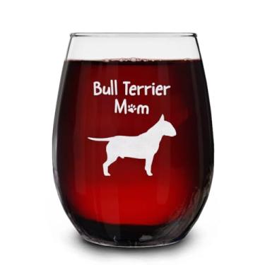 Imagem de ShelbyShops Taça de vinho Bull Terrier Mom, presente de taça de vinho para mãe de cachorro, presente de retrato de cachorro gravado, presente memorial para animais de estimação, copo de bull terrier