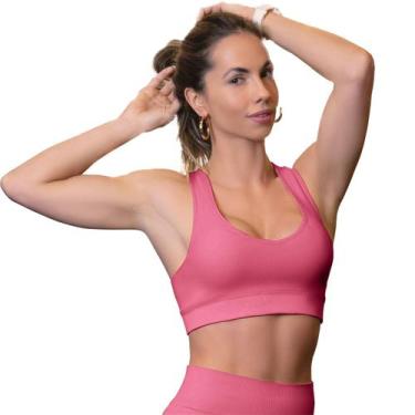 Imagem de Top Sem Costura Feminino Selene Sem Bojo Fitness Academia, Rosado, G