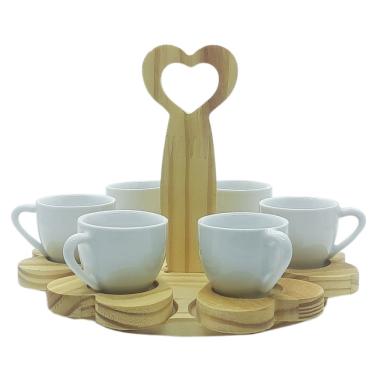 Imagem de Jogo 6 xícaras café expresso 75ml -Suporte c/Pires Removível