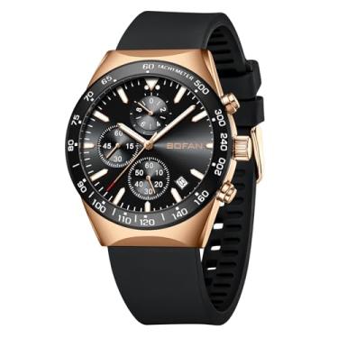 Imagem de BOFAN Relógios masculinos modernos de negócios, à prova d'água, esportivos, militares, analógicos, relógios de pulso com cronógrafo multifuncional., ouro rosa, preto e preto, relógio
