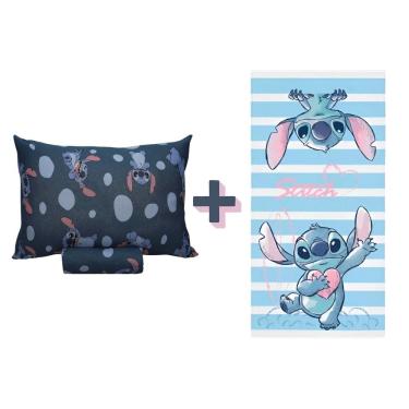 Imagem de Kit Stitch Jogo Cama Solteiro + Toalha Banho Grande Disney
