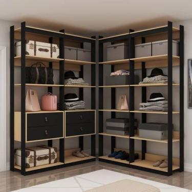 Imagem de Closet Wood Preto Organização Elegante com Módulo Prateleira e Gaveta 