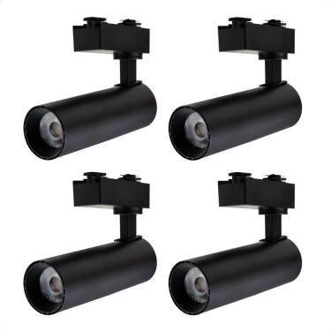 Imagem de Kit 4 Spot Longo Led Mr16 Para Trilho Eletrificado Preto 3000k Quente