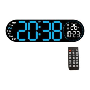Imagem de IEUDNS Relógio de parede digital Timer de decoração de casa de alarme duplo com controle remoto Relógio de desktop LED para quarto cozinha interna da sala de, Azul