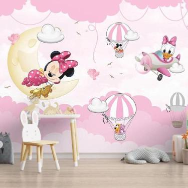 Imagem de Papel de Parede Infantil Minnie e Margarida  Céu Encantado Rosa - AloP