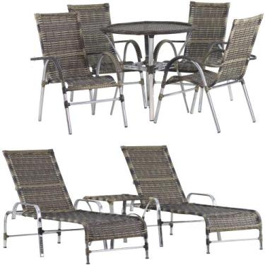 Imagem de Kit 2 Espreguiçadeiras Catar 2 Mesas e 4 Cadeiras Vênus para Piscina, 