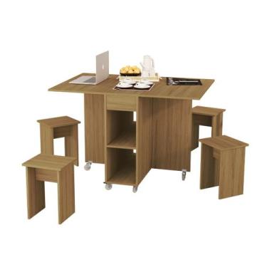 Imagem de Mesa dobravel jantar 1.20 4 banquetas Jade Basoto Brasil