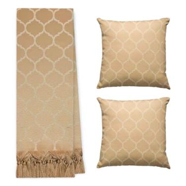 Imagem de Jogo Manta Xale para Sofá e Cama Artesanal Grande 2,80 x 2,50 com 2 Almofadas Cheias (COLMEIA 20 COBRE)