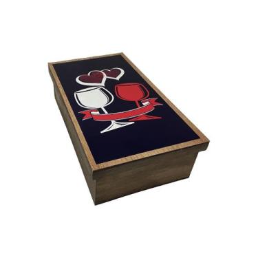 Imagem de Caixa para Vinho Tampa de Sapato 1 Div Taças 35x20x10 Kit 3un Mdf Pint