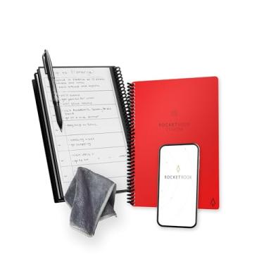 Imagem de Rocketbook Caderno reutilizável Fusion Smart – calendário, listas de tarefas e páginas de modelo de notas com 1 caneta Pilot Frixion e 1 pano de microfibra incluído – capa Atomic Red, tamanho executivo (15 x 22 cm)