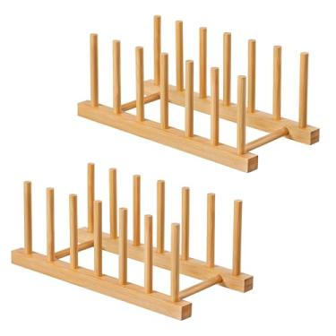 Imagem de HBlife Prato de bambu, 2 peças, tigela, copo, pote, tampa, tábua de corte, escorredor, suporte de armazenamento, organizador, armário de cozinha (manter seco)