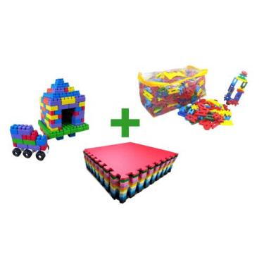 Imagem de Kit infantil 25 peças de multi blocos infantil + 4 tatames 1x1 antider