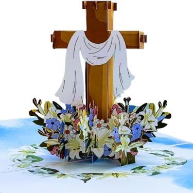 Imagem de iGifts And Cards Cartão de felicitações 3D Pop Up Floral Inspirational Holy Cross - Presente de parabéns religiosos, cartão de Páscoa com envelope, bênção de agradecimento de Natal, novos começos, feliz aniversário