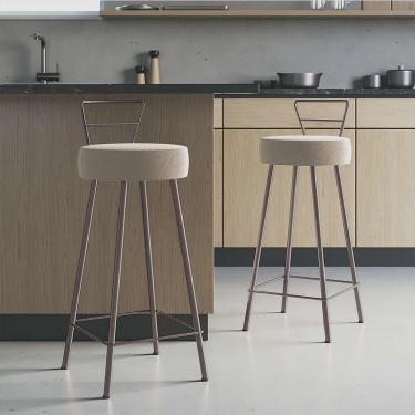 Imagem de Kit 02 Banqueta Alta Com Encosto Tina Eiffel Cozinha Bar Bistrô Ferro Marrom Sintético Bege - Ahazzo Móveis