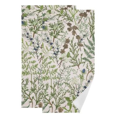 Imagem de HATESAH Pacote com 2 toalhas de mão de planta botânica verde sálvia para banheiro, macio absorvente primavera vintage estampa floral samambaia decorativa rosto convidado, toalhas de cozinha de folhas