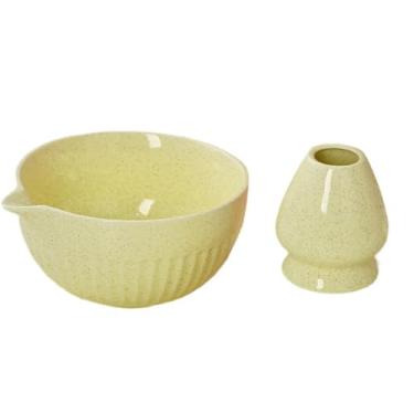 Imagem de Ioensy Tigela de Matcha de cerâmica com suporte de batedor, cerimonial de chá com bico, tigela de mistura de matcha para sala de estar de presente, Verde