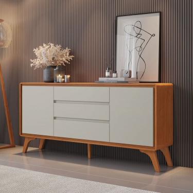Imagem de Buffet 2 Portas 3 Gavetas 165cm Pés em Madeira Maciça Ares Naturalle/Off White