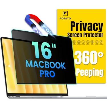 Imagem de F FORITO Protetor de tela magnético de privacidade compatível com MacBook Pro de 16 polegadas (2021-2024, M1, M2, M3, M4 Pro/Max), protetor de privacidade removível de 360° antiespiamento