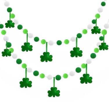 Imagem de LLHFLY Decorações Para O Dia De São Patrício, Faixa Feltro Com Pompom E Trevo Da Sorte, Verde Branco, Guirlanda Decorativa Irlandesa Pendurar, Decoração Parede Lareira No Patrício