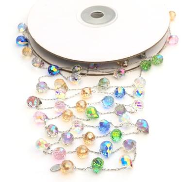 Imagem de Lumiti Guirlanda De Natal, Contas Vidro Cristal 9,8 Pés, 100 Peças Facetadas 10 Mm Em Formato Gota D'Água, Enfeite Pendurado Para Centro Mesa Árvore Decoração Festa Casamento (Multicolorido)