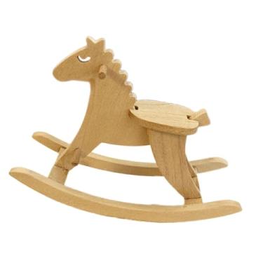 Imagem de Ｂｅｓｇａ Modelo de Balanço de Madeira Mini -Rocking Horse Sculpture Artwork With Pedal Home Decor Desktop Ornament For Bedroom Shelf Desk