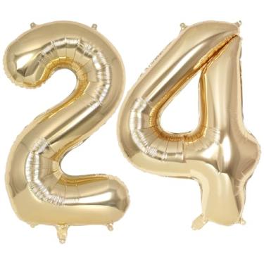 Imagem de Champagne Gold Large Number 24 Balloon, 40 Inch Light Gold Foil Helium Number Balloons, Giant Mylar Number 24 Balloons for 24 Years Old Birthday Party Anniversary Decorations (Champagne Gold 24)