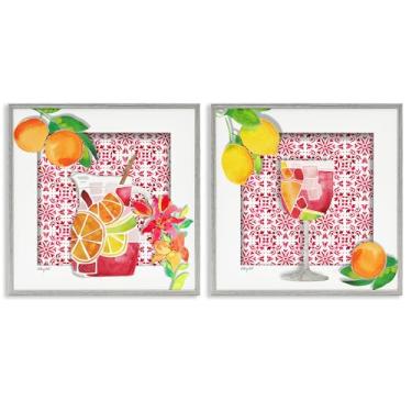 Imagem de Stupell Industries Conjunto de arte giclée emoldurado cinza de 2 peças Sangria Pitcher & Glass, design de Hillary Holt, 12 x 12
