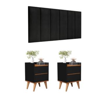 Imagem de Conjunto Cabeceira Cama Casal 1,60 Com kit 2 Criado Quarto Verona (Preto/Nature)