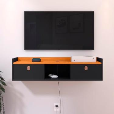 Imagem de Racks e Estantes para TV e Som Home Sala Vegas com 2 Portas e Puxador (Preto/Cinamomo)