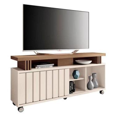 Imagem de Rack Bancada Para Sala Rivera 1.3 Off White Castanho - Hb Móveis