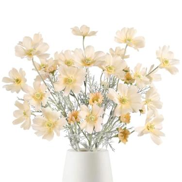 Imagem de Flores de seda cosmos, 6 peças, margaridas artificiais, 60 cm, flores silvestres artificiais com hastes para festa de casamento, cozinhas, decoração de casa (champanhe claro)