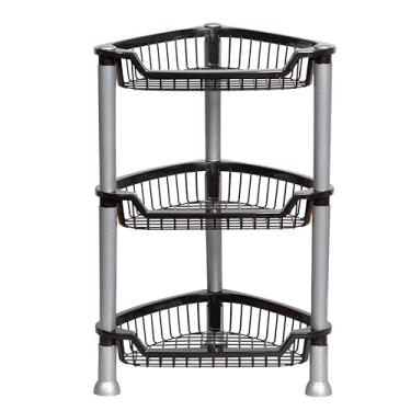 Imagem de Fruteira De Chão Cesto Organizador Multiuso Triangular De Canto 3 Andares Legumes Alimentos Banheiro (PRETO)