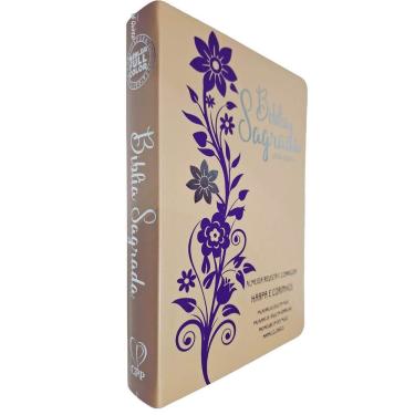 Imagem de Bíblia Sagrada ARC FC Capa PU Luxo Flor Lilás e Rose PDA PJV PED MC Harpa Avivada e Corinhos Letra Gigante CPP