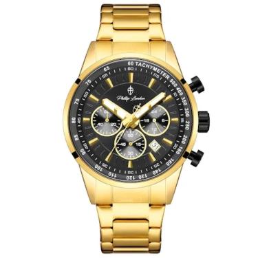 Imagem de Relógio Phillip London Masculino Ref: Pl80392645m Pr N Cronógrafo Dourado