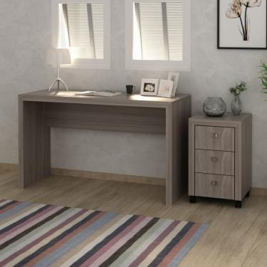 Imagem de Conjunto Home Office 2 Peças Escrivaninha Com Gaveteiro 3 Gavetas Espresso Móveis Carvalho