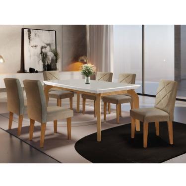 Imagem de Mesa 180cm Canto Reto Dublin E 6 Cadeiras Irlanda Rufato Turim 07/off White/imbuia