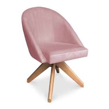 Imagem de Poltrona Cadeira Giratória Bela Veludo Rosê Base De Madeira - Pallazio