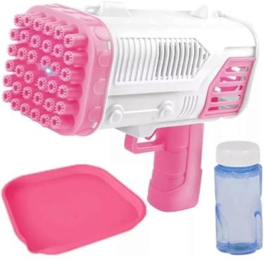 Imagem de Lançador de Bolhas de Sabão Infantil, 36 Furos, com Luz LED e Bandeja Coletora, Rosa e Azul