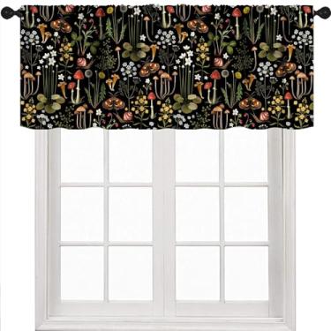 Imagem de Cortina preta cogumelo para janelas, primavera, verão, boho, borboleta, botânica, rústico, tratamento de janela curta para cozinha, quarto, sala de estar, banheiro, 1 peça, 137 x 45 cm