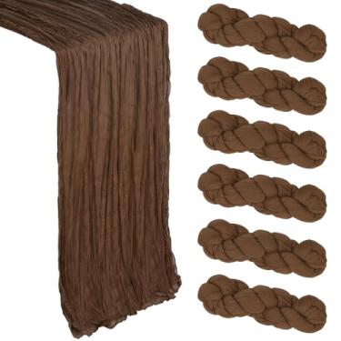 Imagem de Heneger Pacote com 6 Caminhos de mesa de gaze marrom de outono 30 pés de pano de queijo de gaze 35 x 120 polegadas Boho Tecido rústico transparente para decoração de chá de bebê casamento Ação de