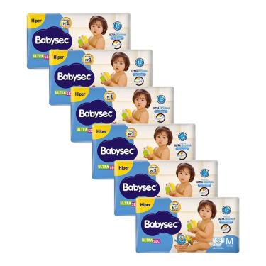 Imagem de Kit 6 Fraldas Babysec Galinha Pintadinha Ultrasec Hiper Tamanho M 68 unidades cada