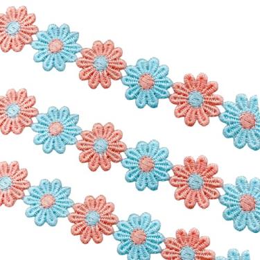 Imagem de Fitas de acabamento de renda de margaridas bordadas com acabamento de renda floral para enfeites, artesanato, acessórios de cabelo, decorações (Rosa/azul)