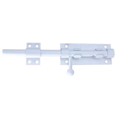 Imagem de MGGi Trava deslizante de aço inoxidável 304 - Trava de portão resistente de 30 cm com orifício de cadeado, trava de porta de galpão para portas de celeiro, cerca, segurança de galpão - cor branca