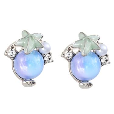 Imagem de Brincos de pérola azul iridescente com strass verde estrela do mar strass acessórios de praia de verão pingentes presentes de férias, Medium, Metal, Sem pedra preciosa