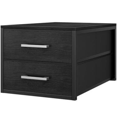 Imagem de BOLUO Gavetas de armazenamento empilháveis, organizadores estreitos de armário e tecido de armazenamento, cômoda preta com 2 gavetas para quarto moderno