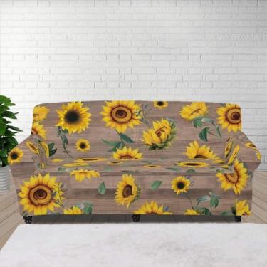 Imagem de Wanzuoeng Capa de sofá com estampa de madeira de girassol, suave para a pele, macia, antipoeira, lavável, capa protetora de sofá, capa para sofá de 3 assentos, almofada de sofá