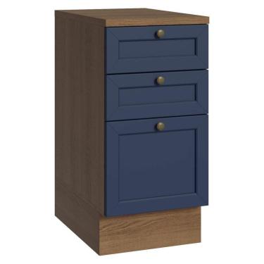 Imagem de Balcão De Cozinha 40 Cm 3 Gavetas Rustic/azul Vik Madesa Rustic/azul