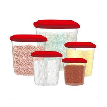 Imagem de Conjunto De Potes Quadrado Para Mantimentos Com Tampa - 5 Peças - UNIN