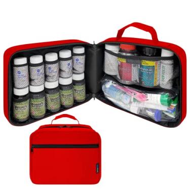Imagem de StarPlus2 Organizador Grande Acolchoado Para Frascos De Comprimidos, Bolsa Remédios, Estojo, Porta-Medicamentos, Vitaminas E Suprimentos Médicos Com Bolsos Fixos - Home Storage Travel Red (Sem Trava