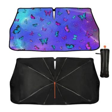 Imagem de Guarda-sol de carro capa de proteção solar borboletas dobrável para-brisa de carro guarda-sol bloqueio de raios UV calor mantém o veículo fresco para carros SUV caminhões 144.8 cm x 76.2 cm